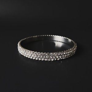 Rhinestone Studded Bling Sparkle Silver Statement Elegant Fancy Bangle Bracelet